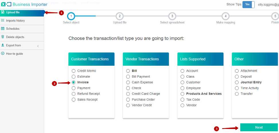 quickbooks online import invoice template