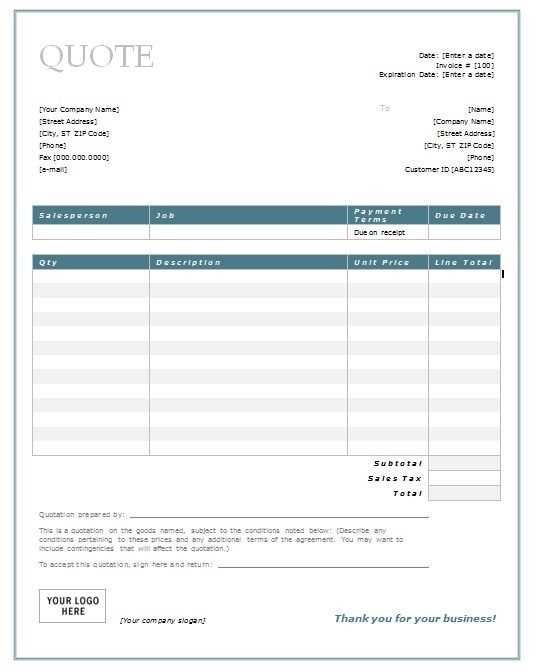 quote invoice template word