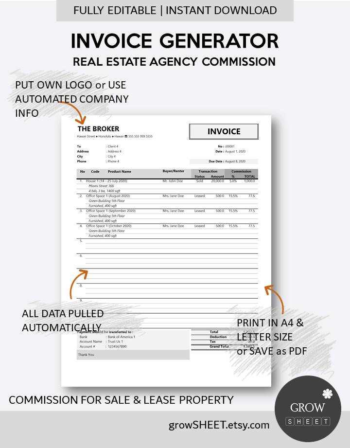 real estate commission invoice template