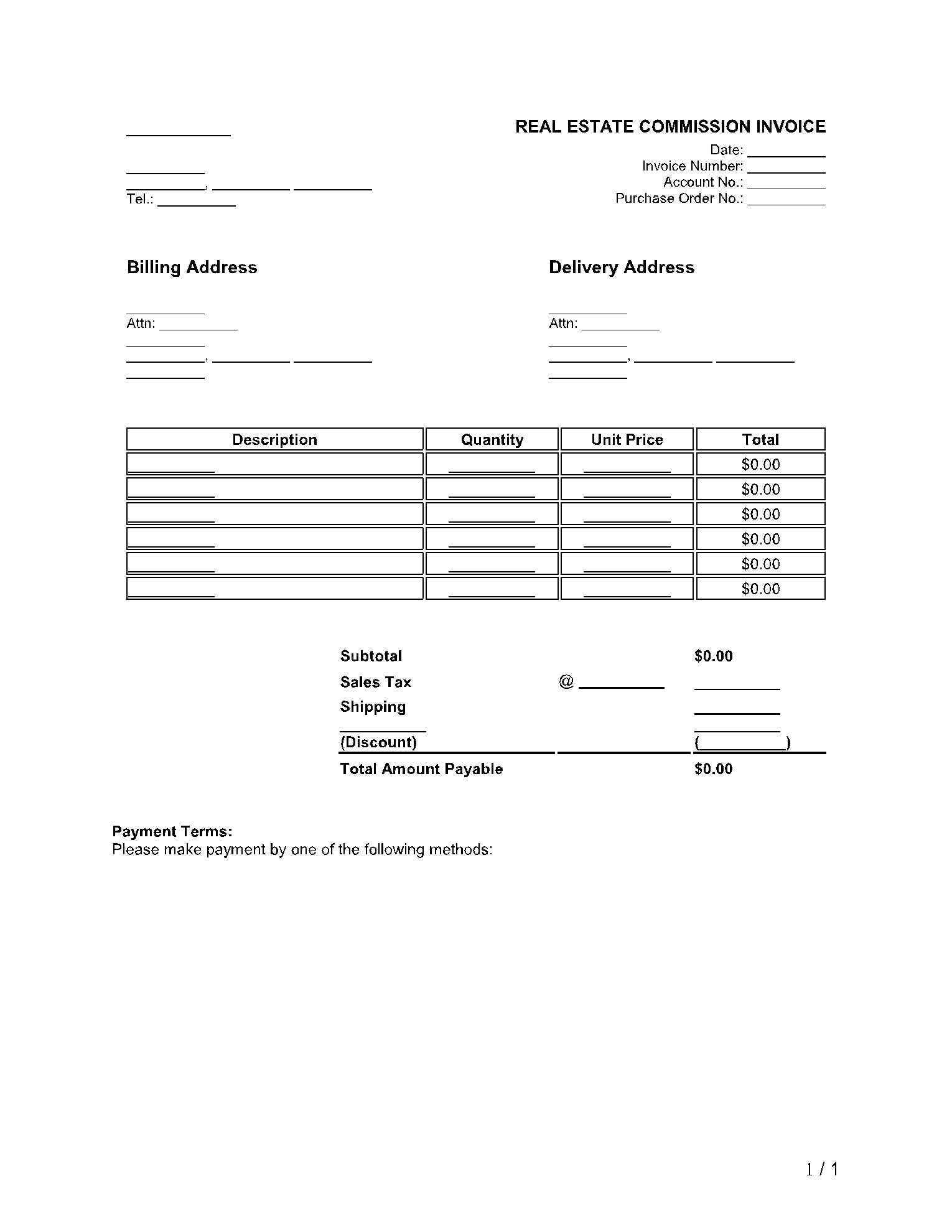 real estate rental invoice template