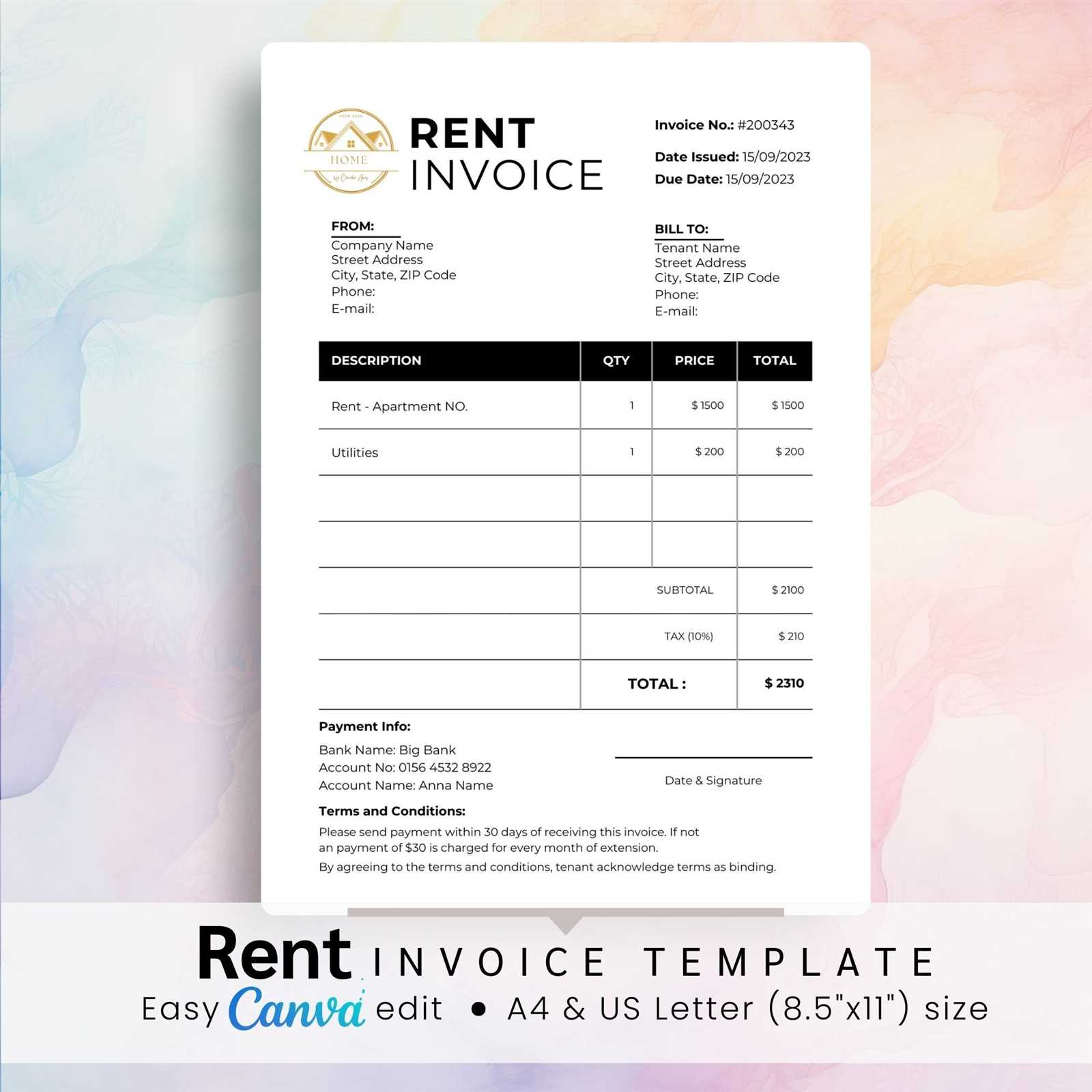 rent invoice template free