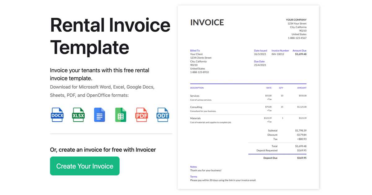 rental invoice template word