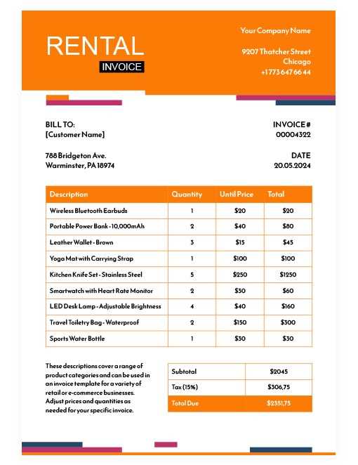 rental invoice word template