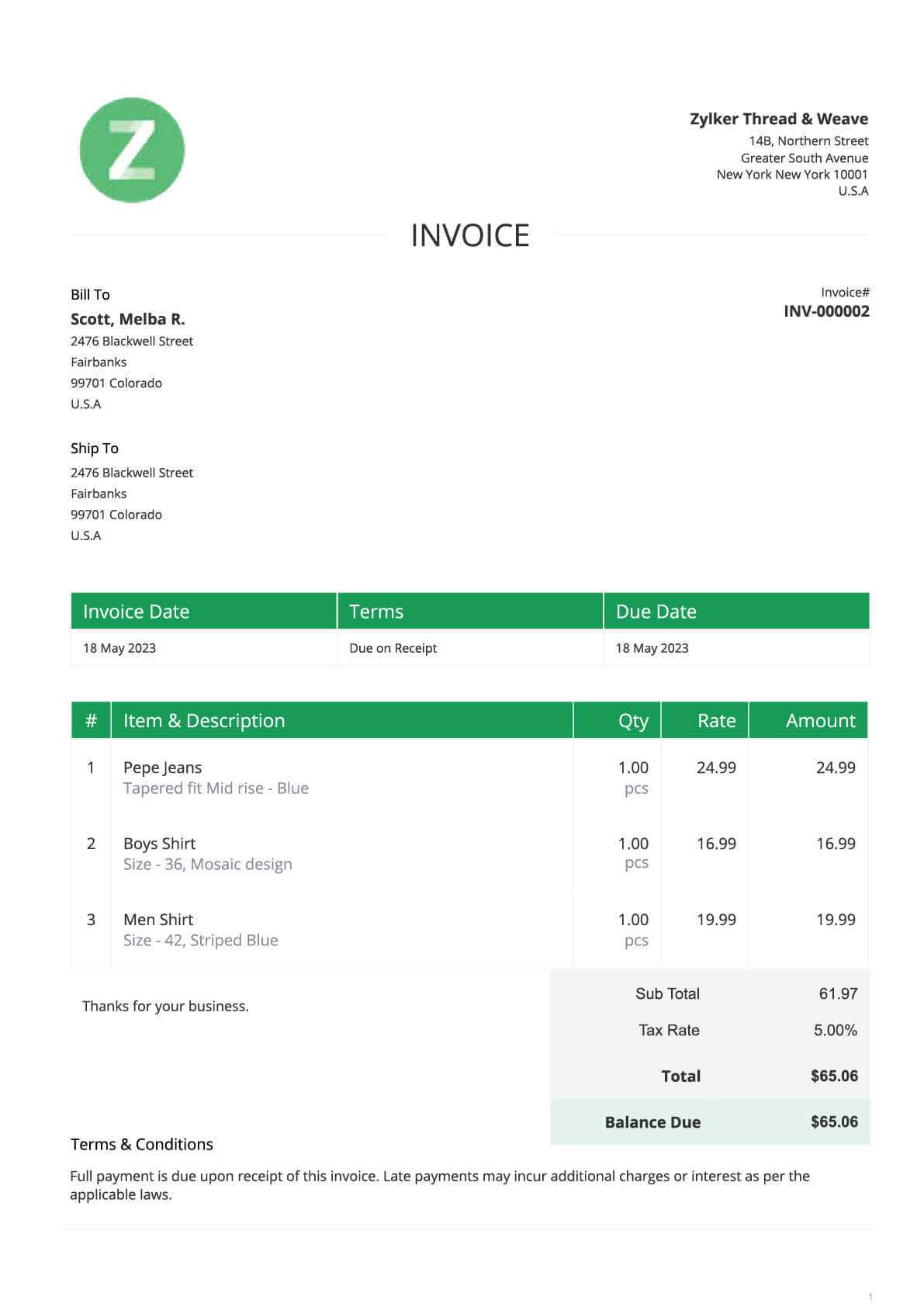 retail invoice template excel