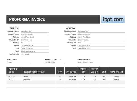excel proforma invoice template
