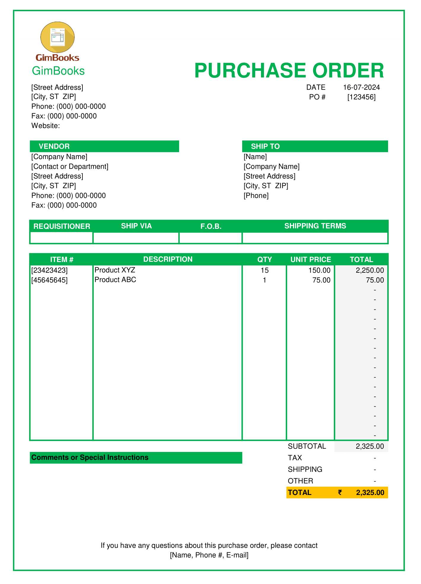 po invoice template