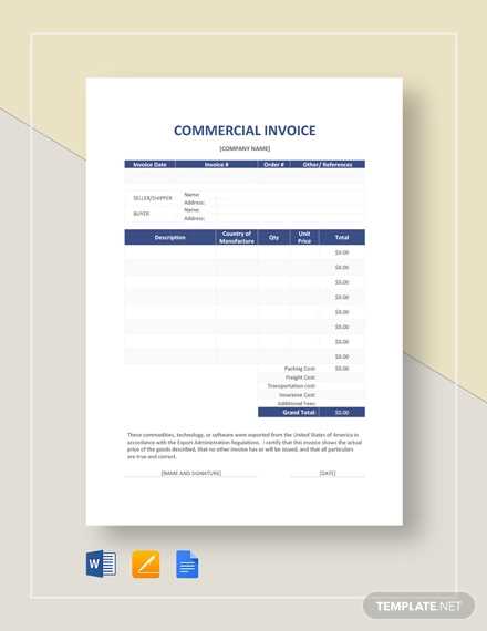 international commercial invoice template word