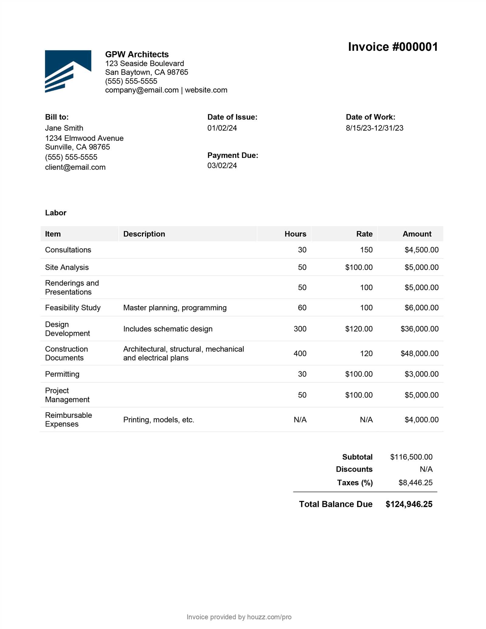 architects invoice template