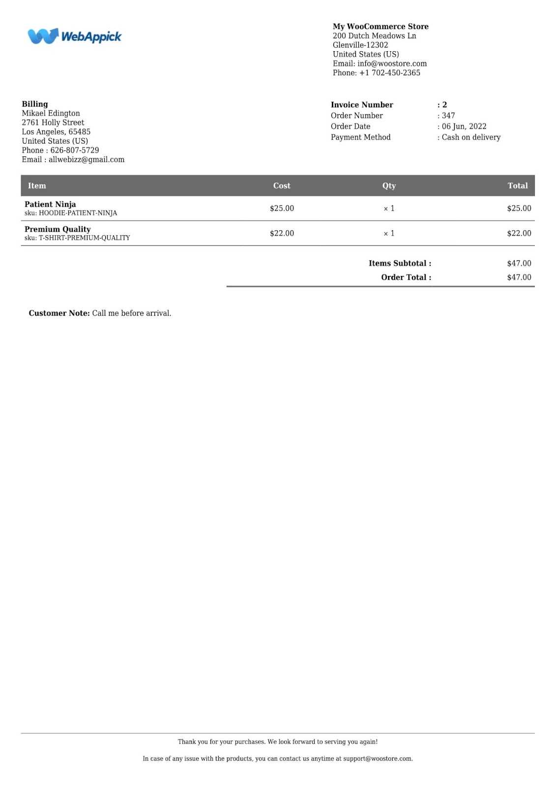 woocommerce pdf invoice template