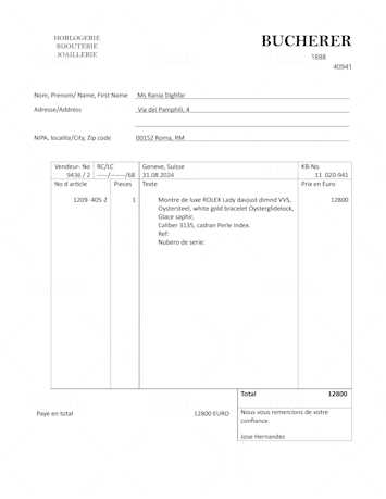 rolex invoice template