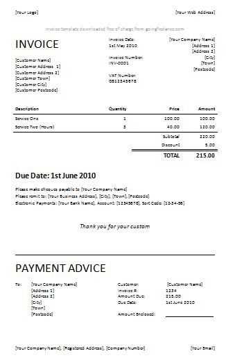 invoice template word 2010