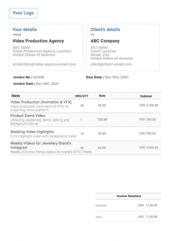 video production invoice template free