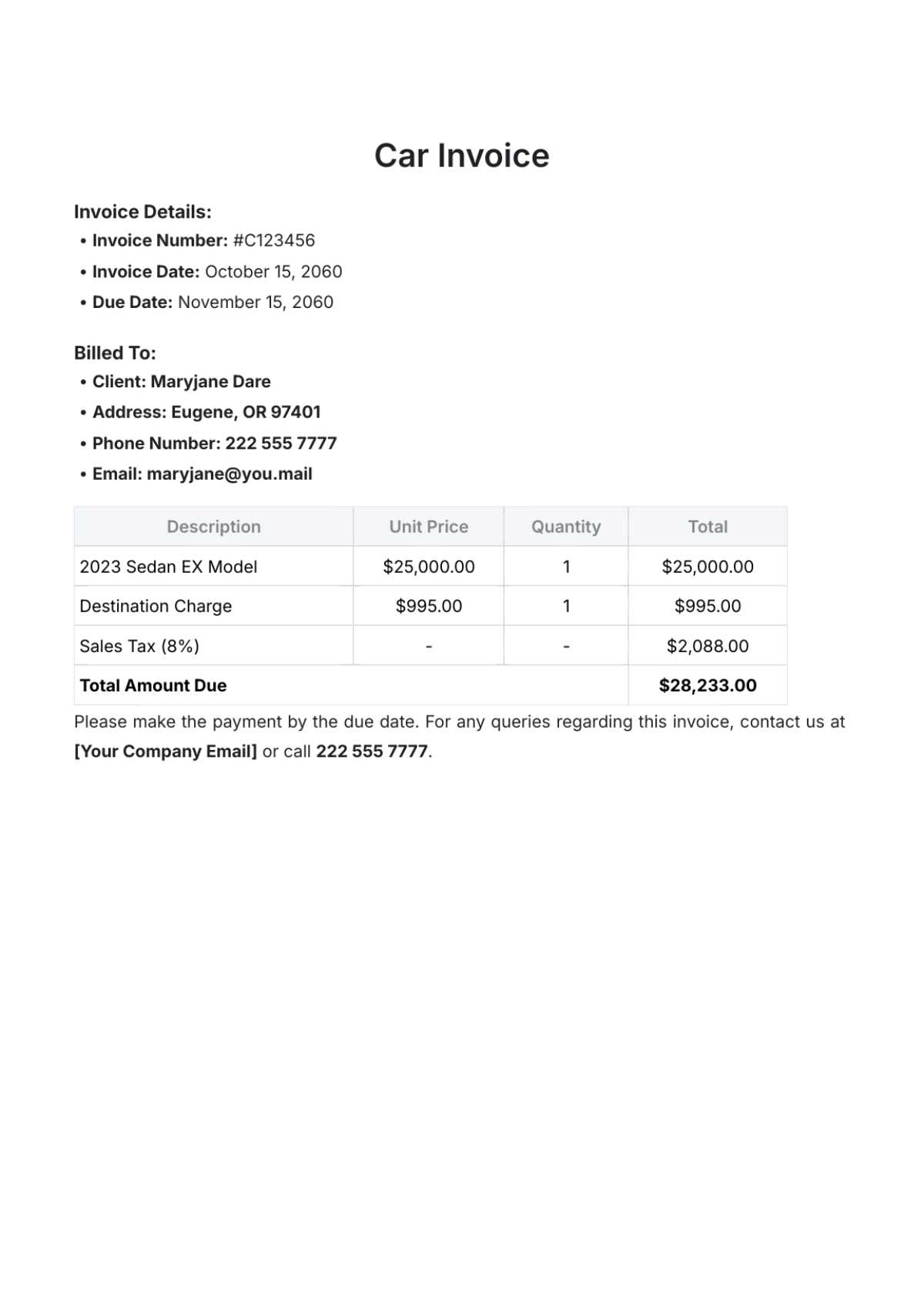 car transport invoice template