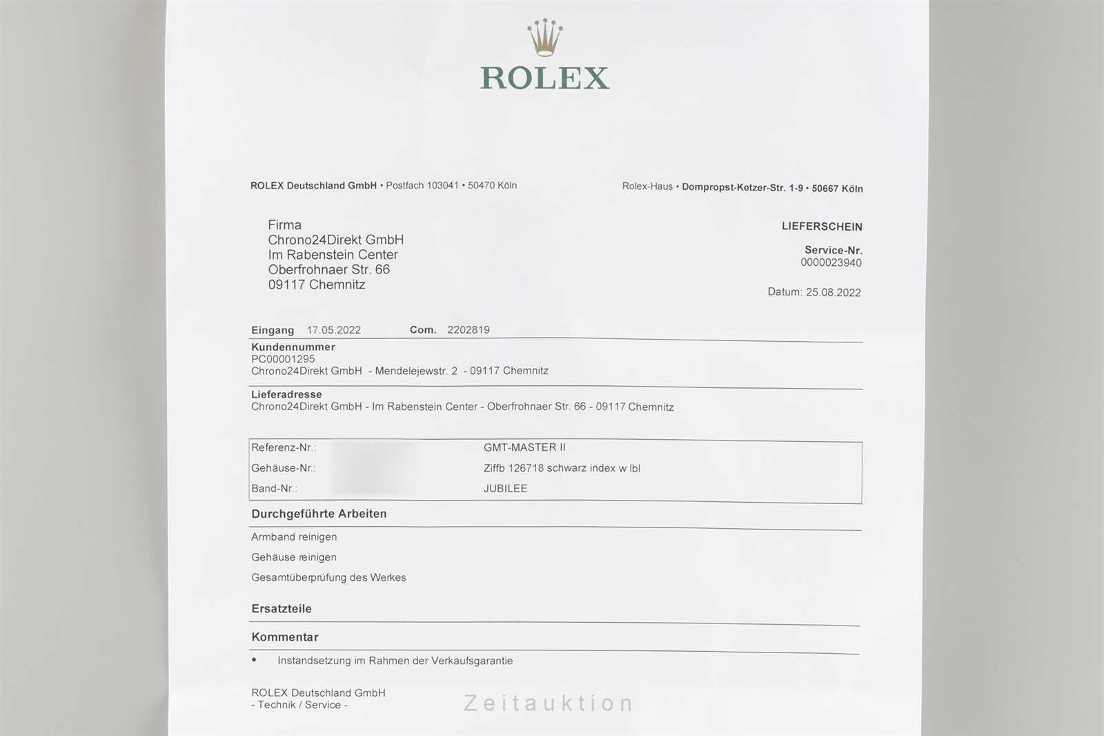 rolex invoice template