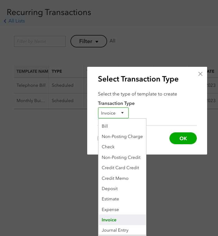 quickbooks recurring invoice template