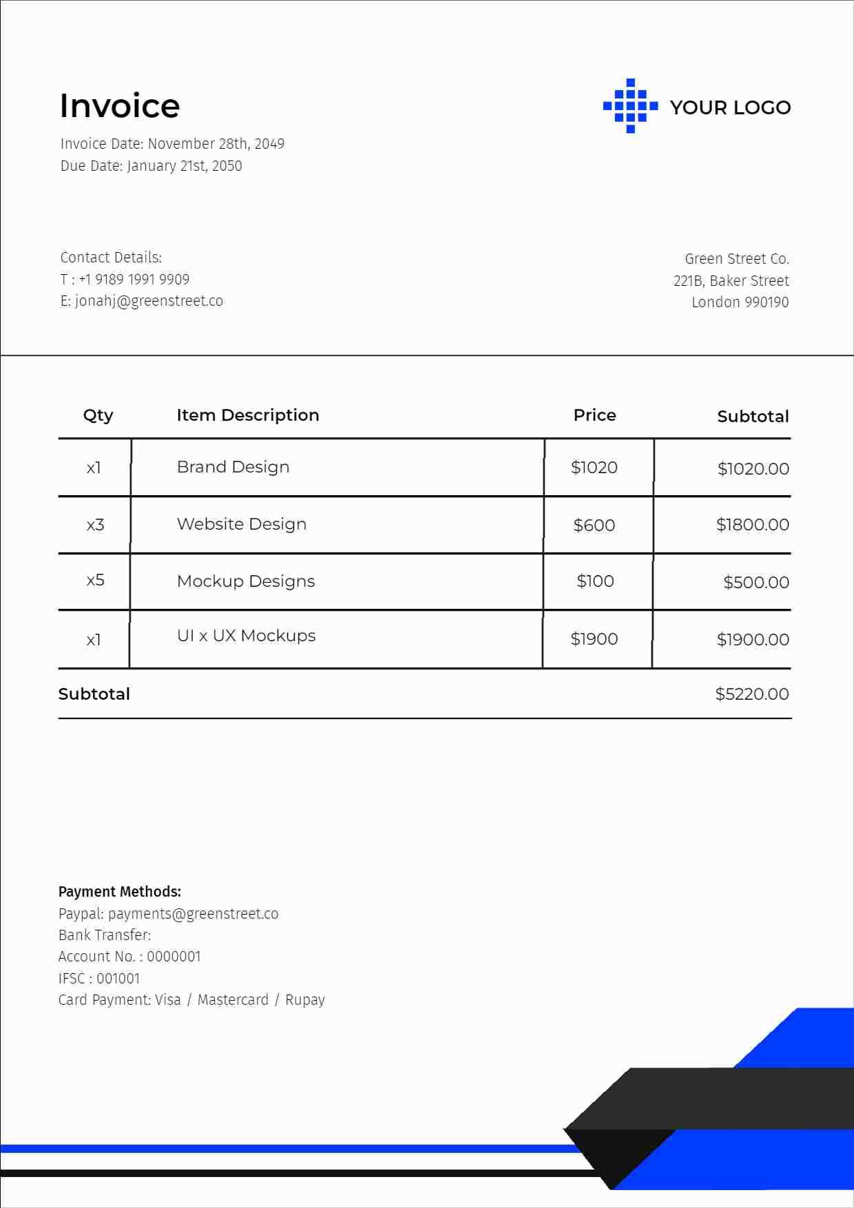 digital marketing services invoice template