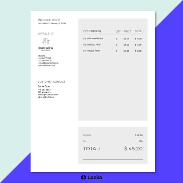 sample of an invoice template