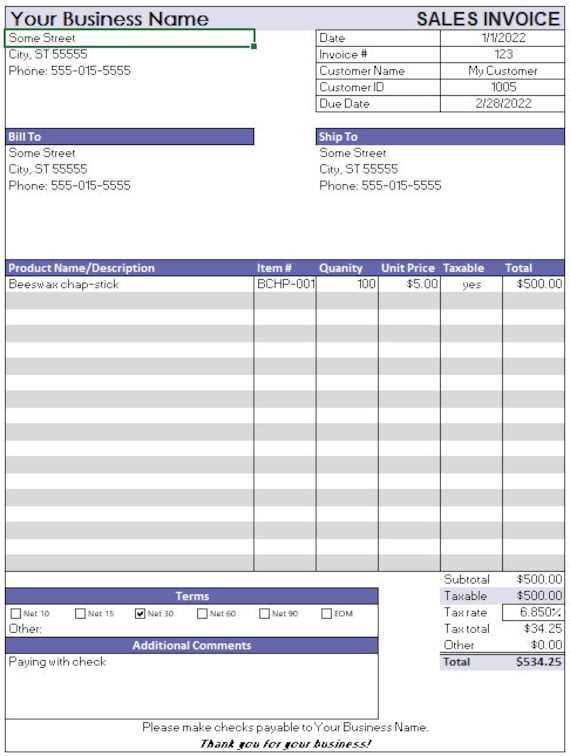 invoice template excel format