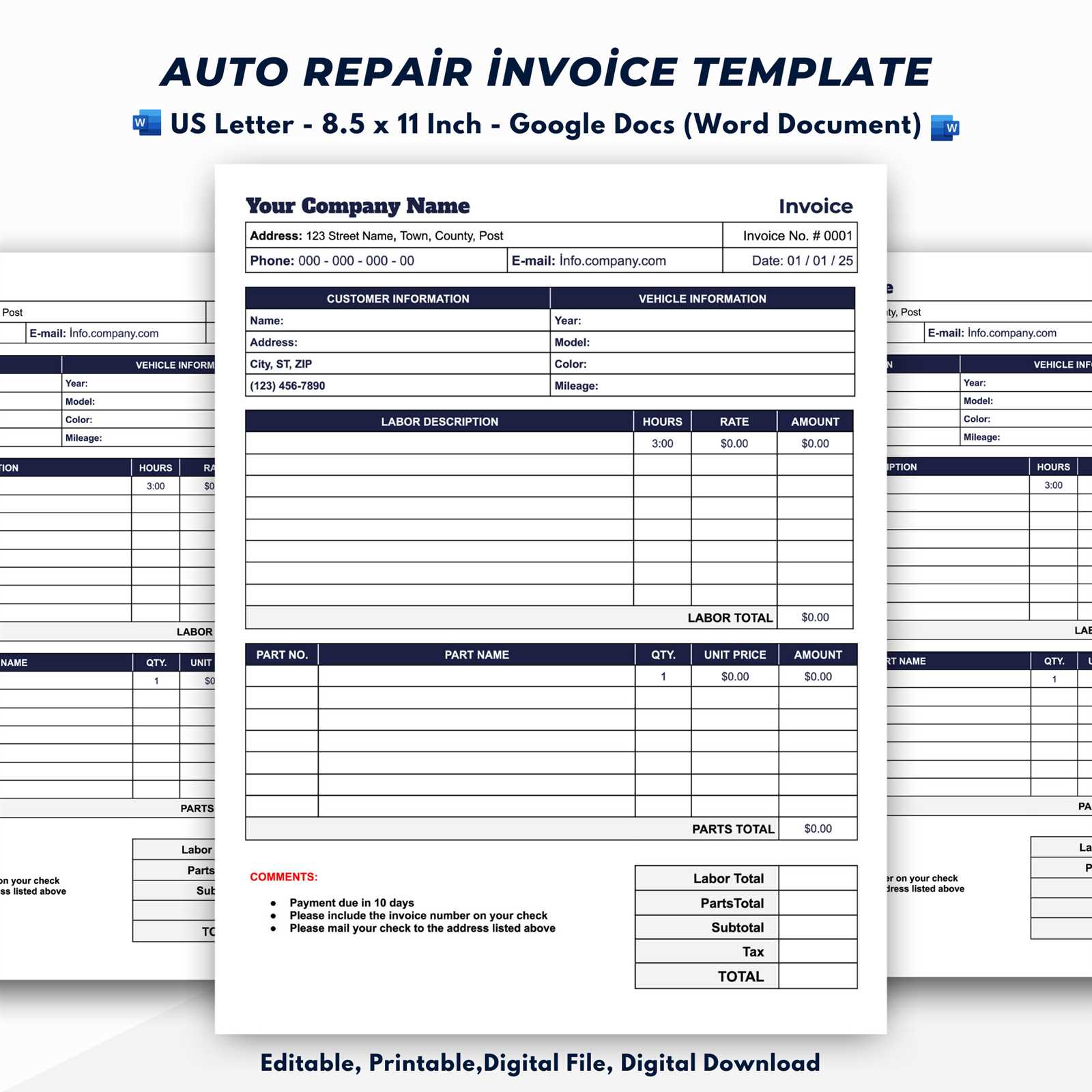 car shop invoice template