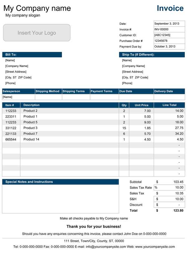 sales invoice template open office