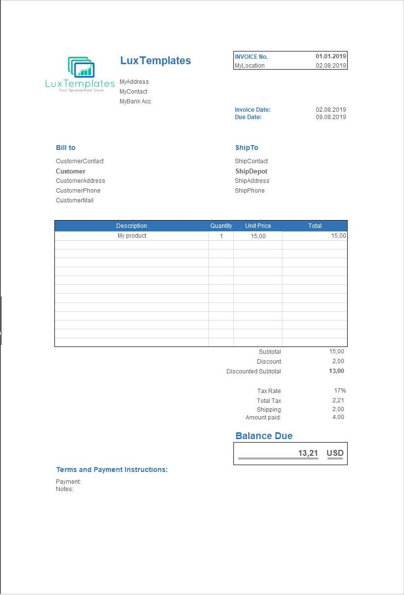 sample invoice template excel