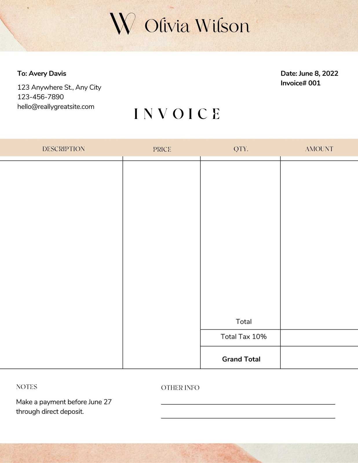 samples of invoices templates