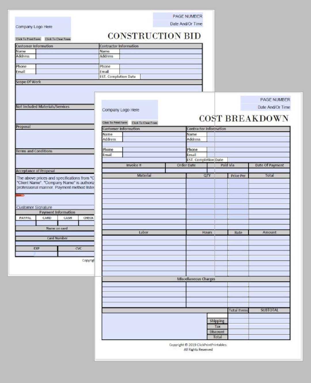 bid invoice template