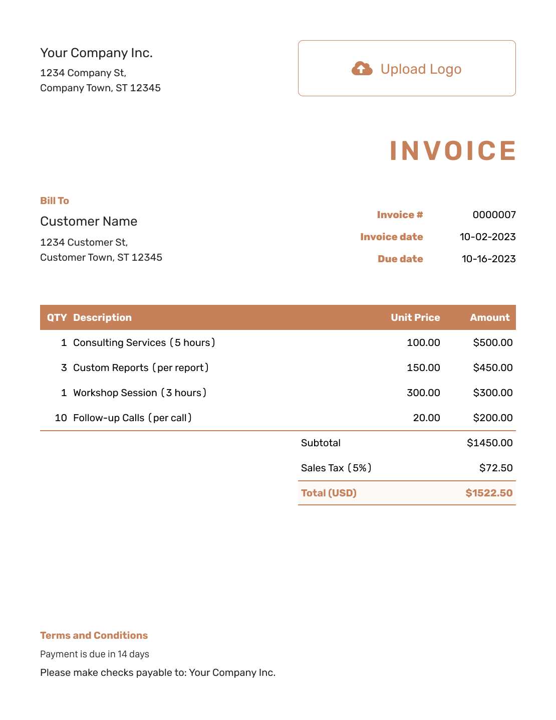 self employed blank invoice template