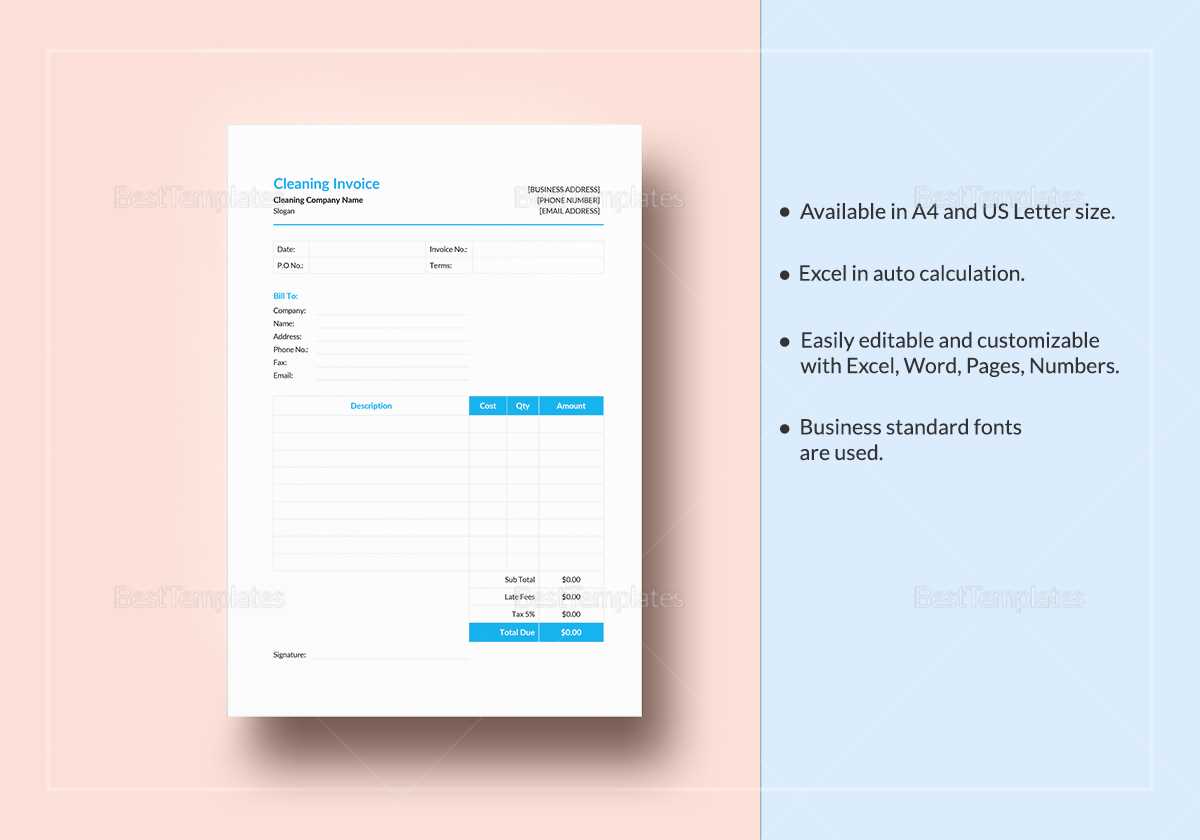 self employed cleaner invoice template