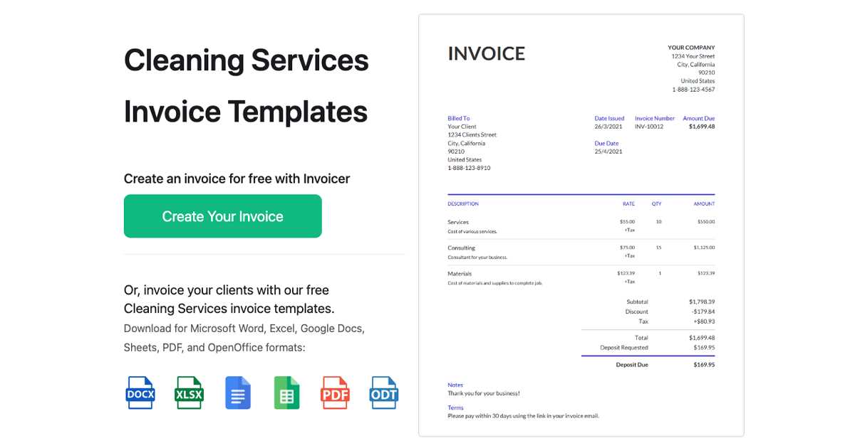 self employed cleaner invoice template