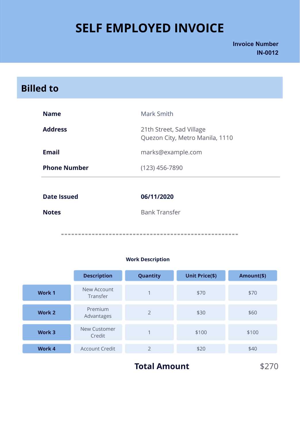 self employed invoice template hours worked