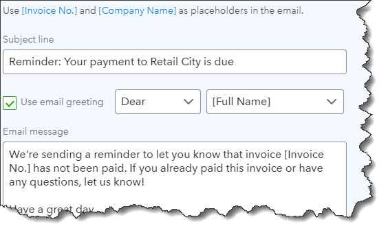 sending invoice email template