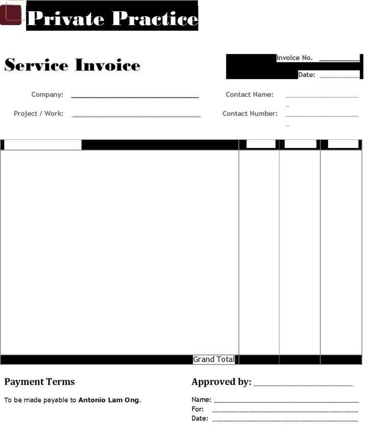 service invoice template excel