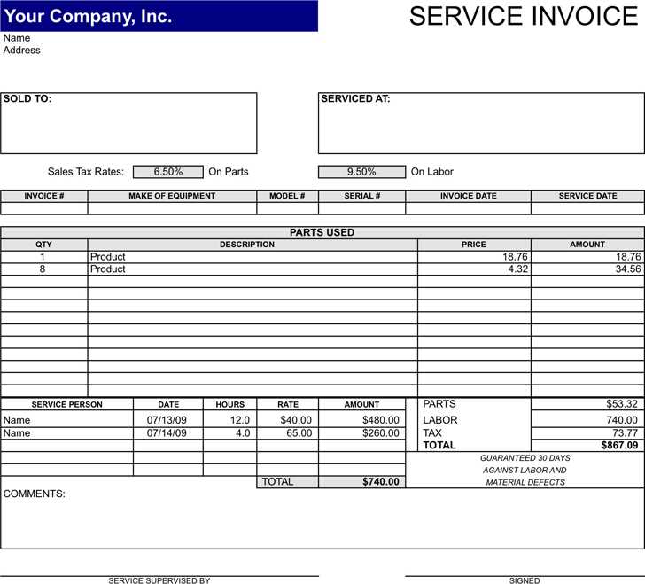 service invoice template free word