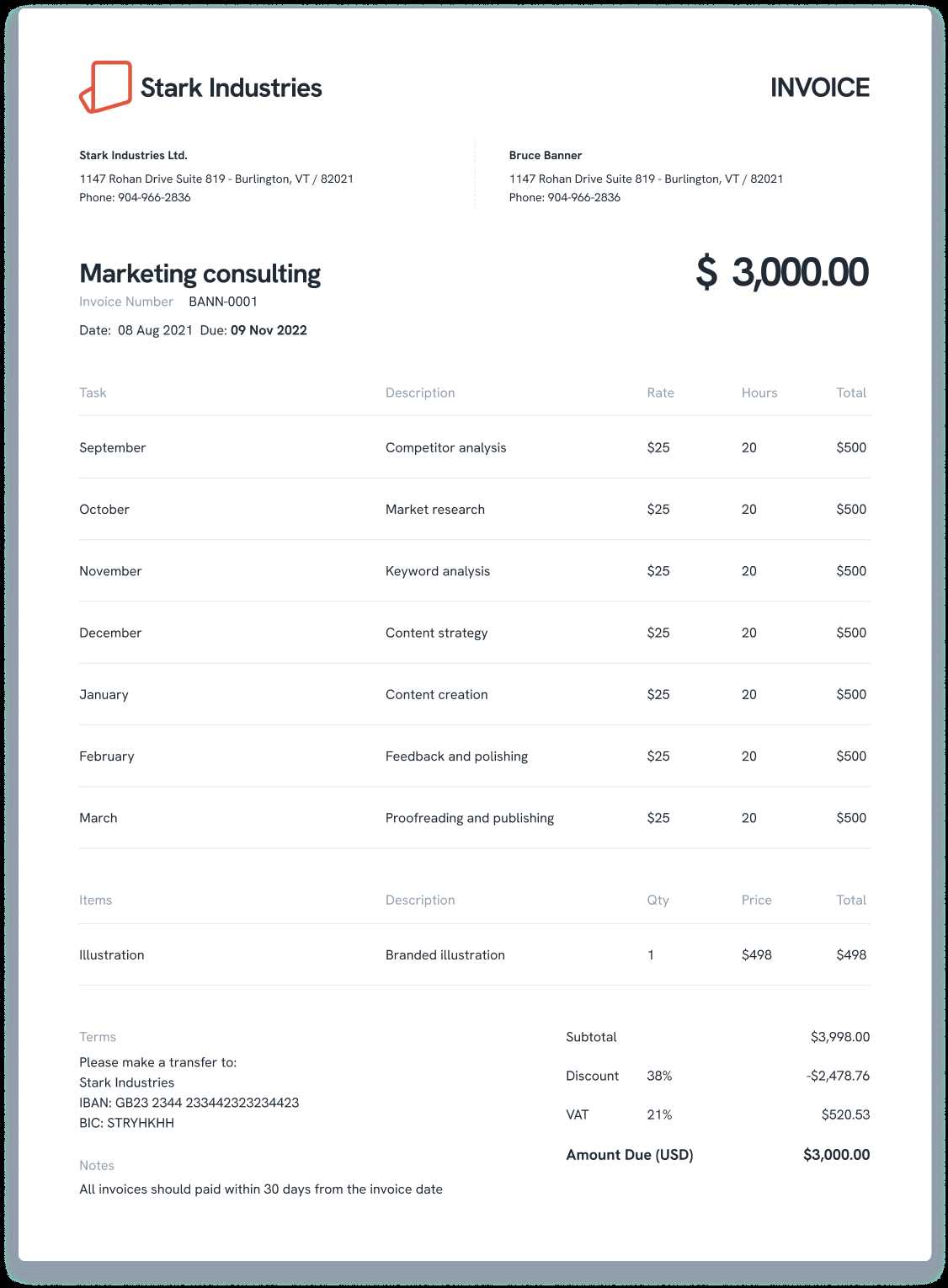 settlement invoice template