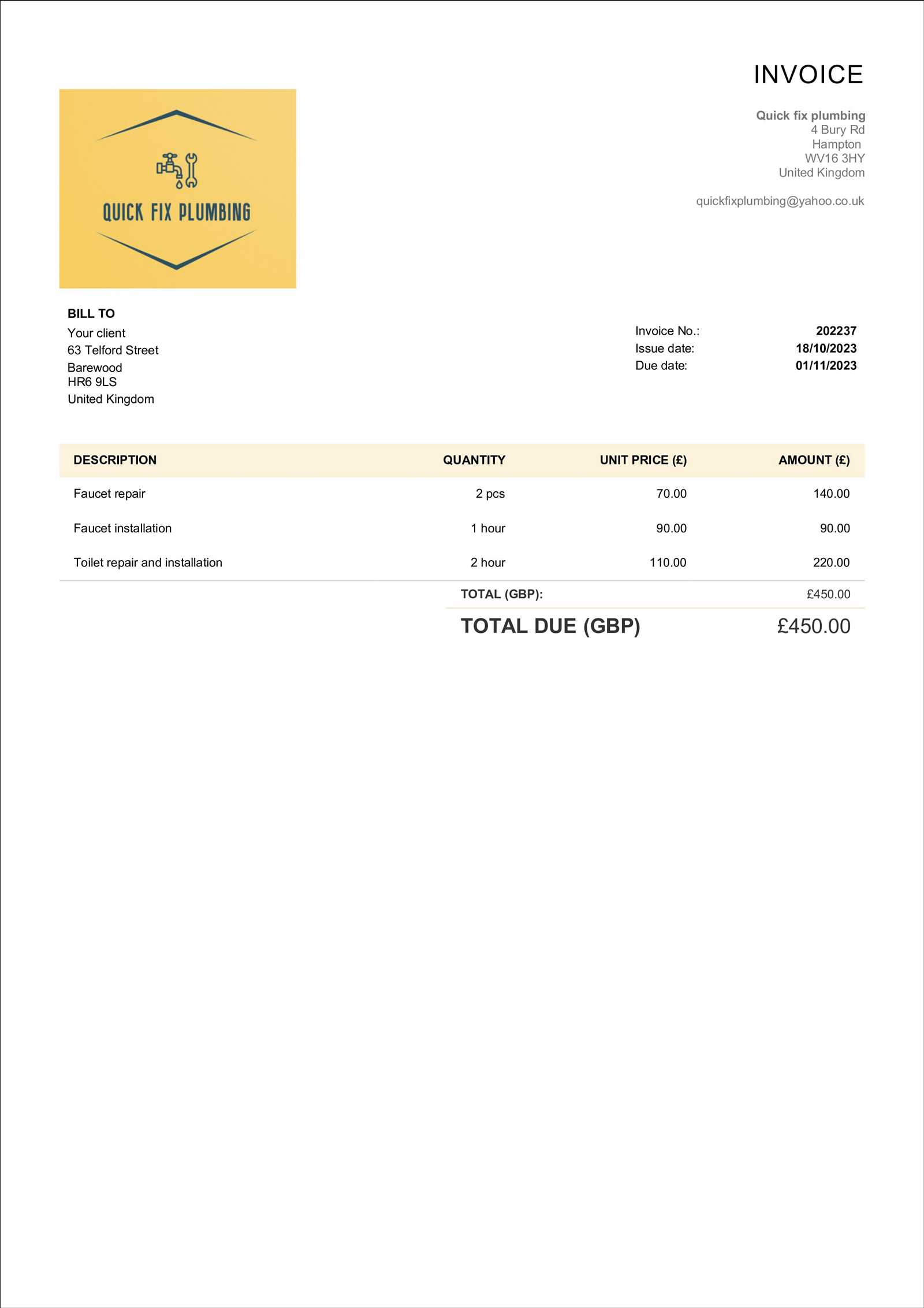 simple invoice template uk