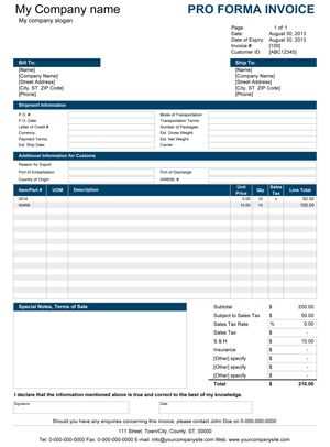 proforma invoice template excel