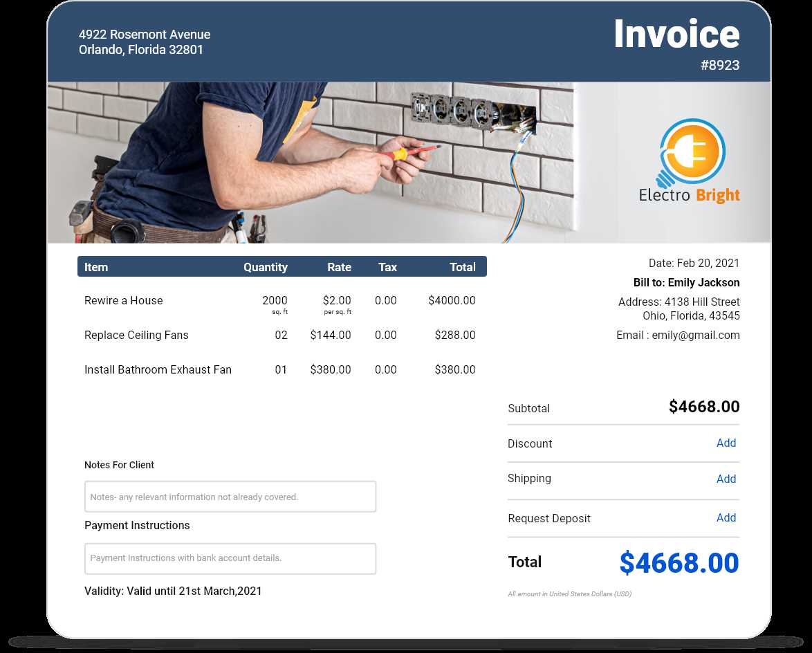 electrical invoice template excel