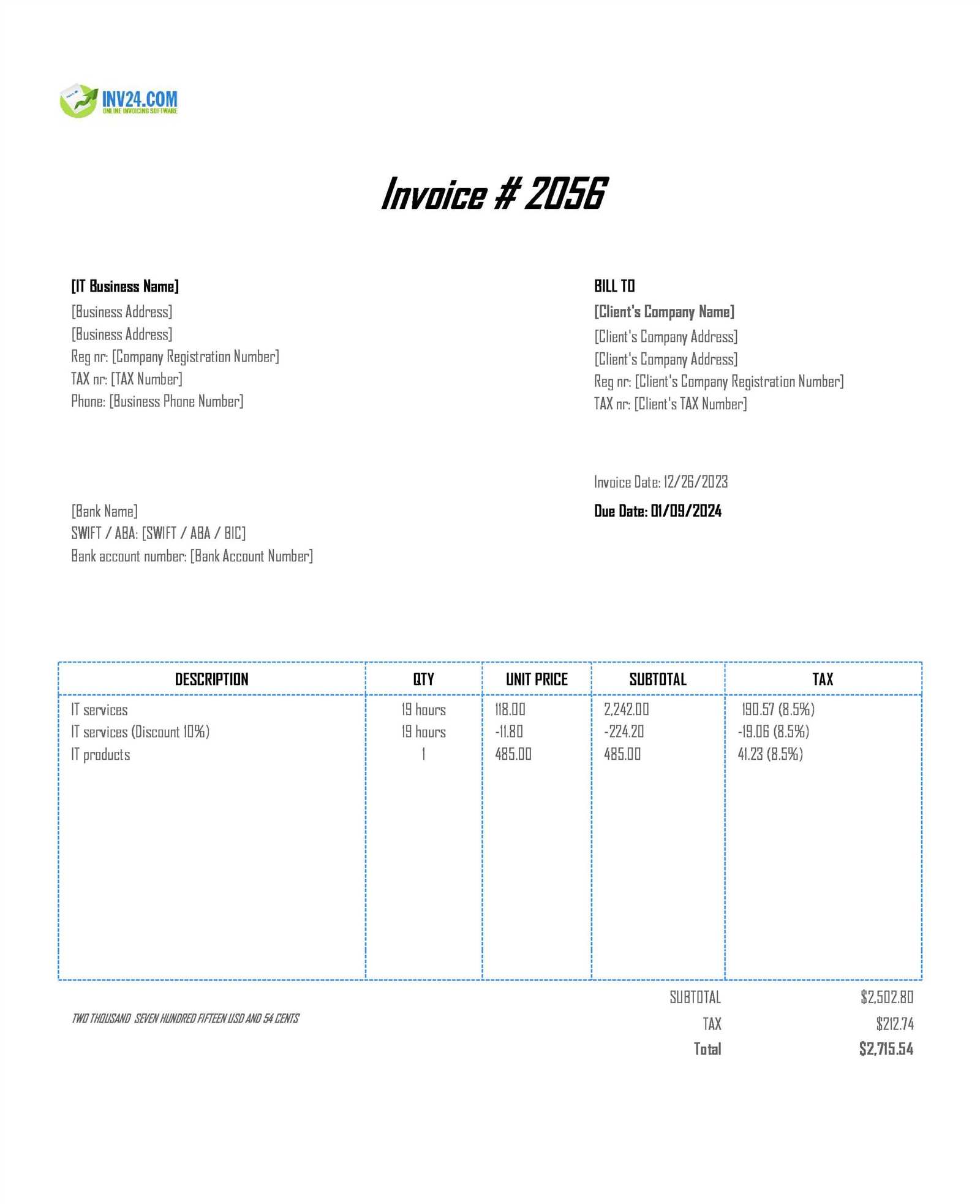 software invoice template excel