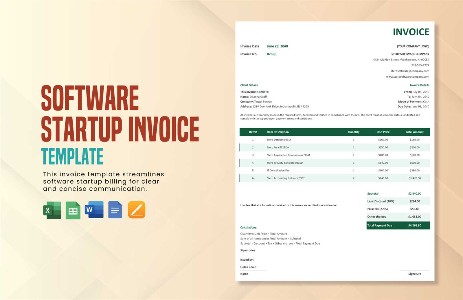 software invoice template excel