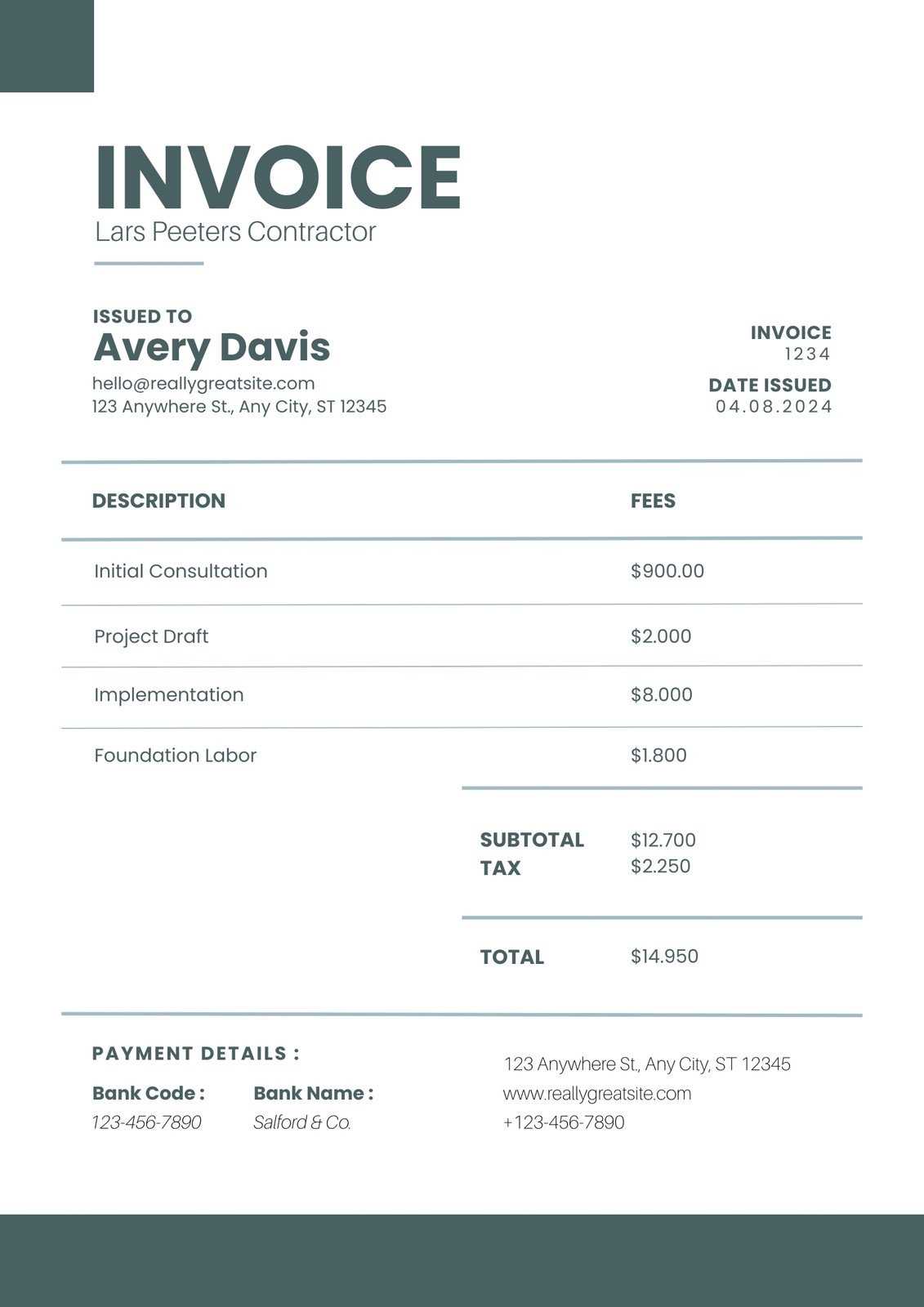 contractor invoice template nz