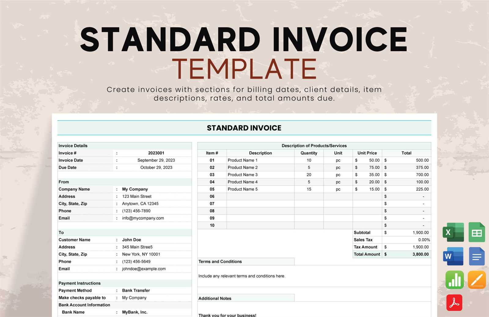 standard invoice template