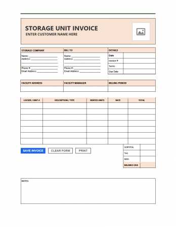 storage invoice template