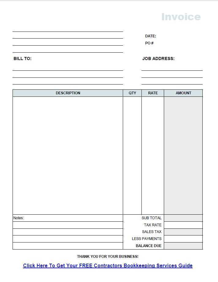 sub contractor invoice template