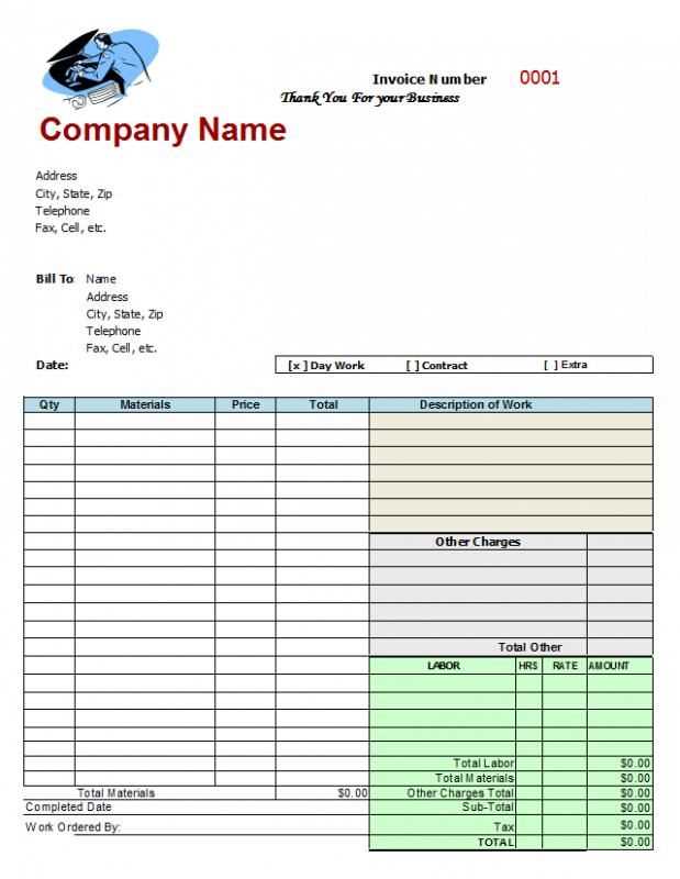 mechanic invoice template excel