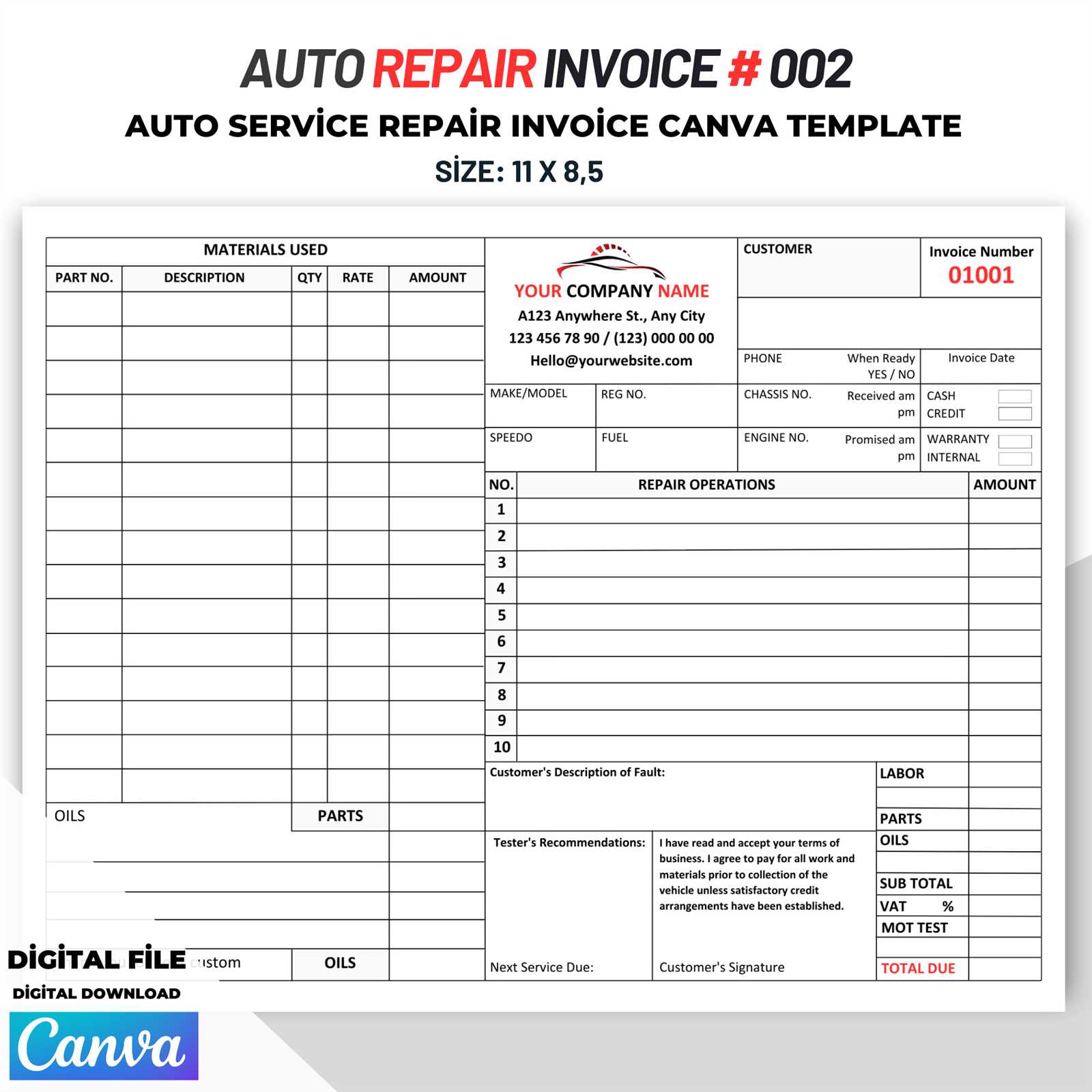 car repair invoice template free