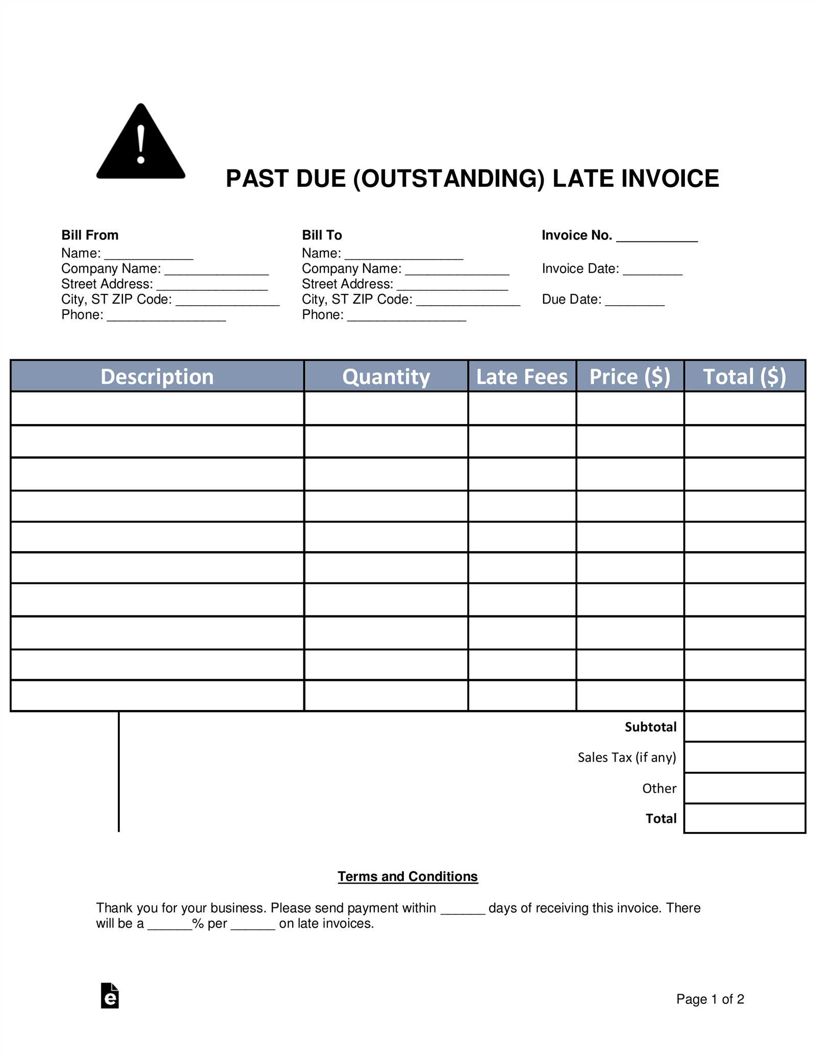 template for outstanding invoice