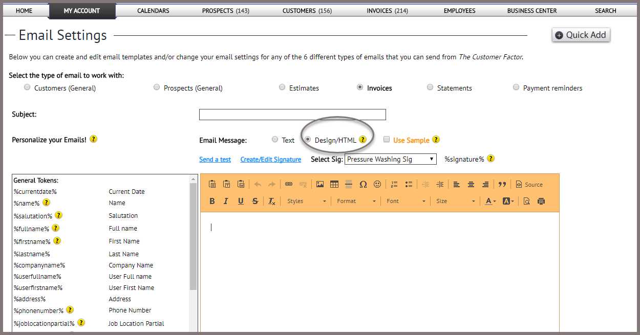 template invoice email