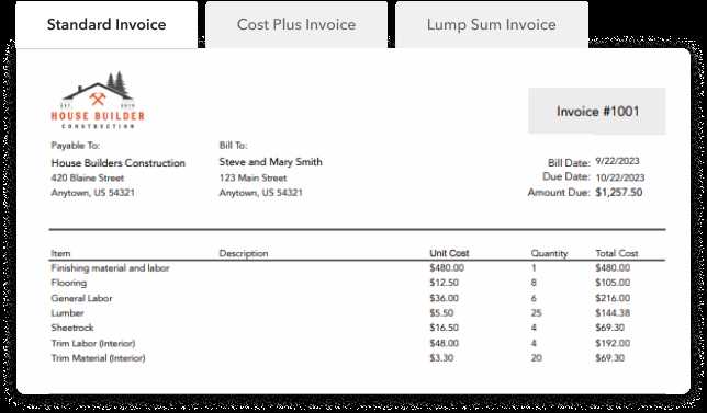 construction invoices templates