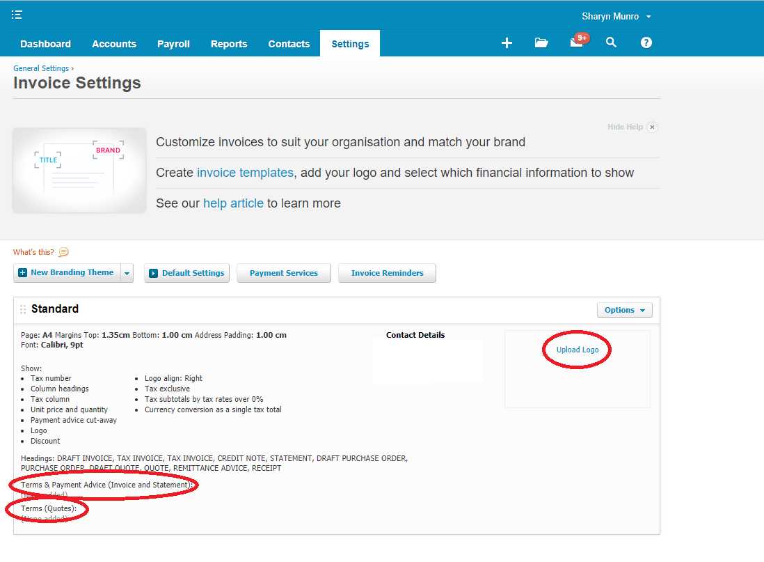 change invoice template xero